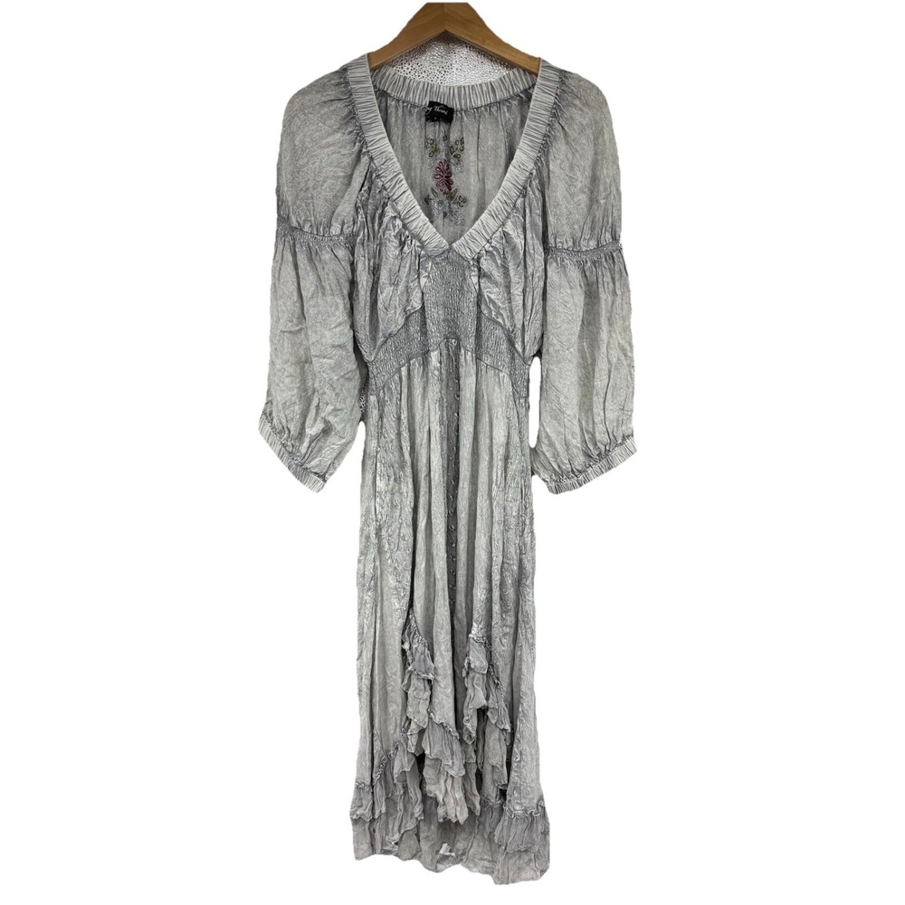 Young Threads Gray Mineral Wash Boho Western Renaissance Ethereal Dress L